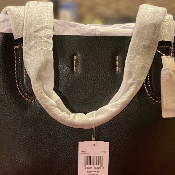 NWTs COACH Pebbled Leather Derby Tote Shoulder Bag in Gold/1941 Black with red - Picture 3 of 12